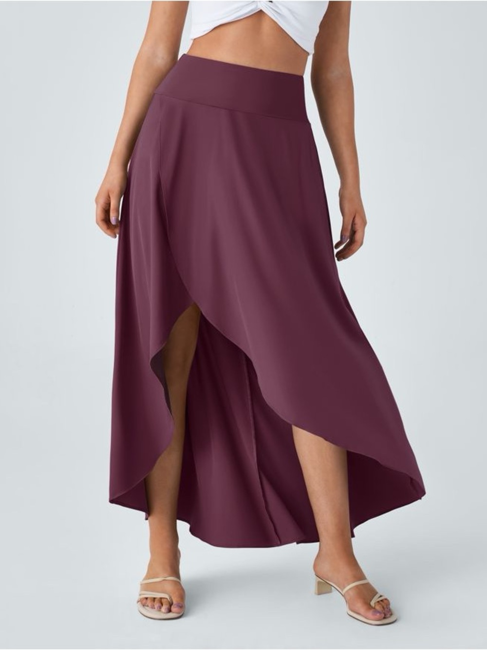 NWT Halara Women’s Large Purple Maxi Skirt Flowy Shorts Under High Waist Ruffle